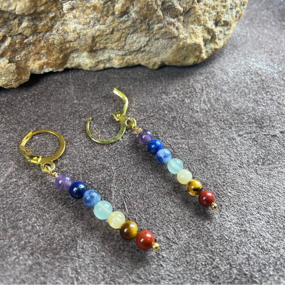Chakra Crystals Gemstone Dangling Earrings Artisan Designed - Picture 11 of 16
